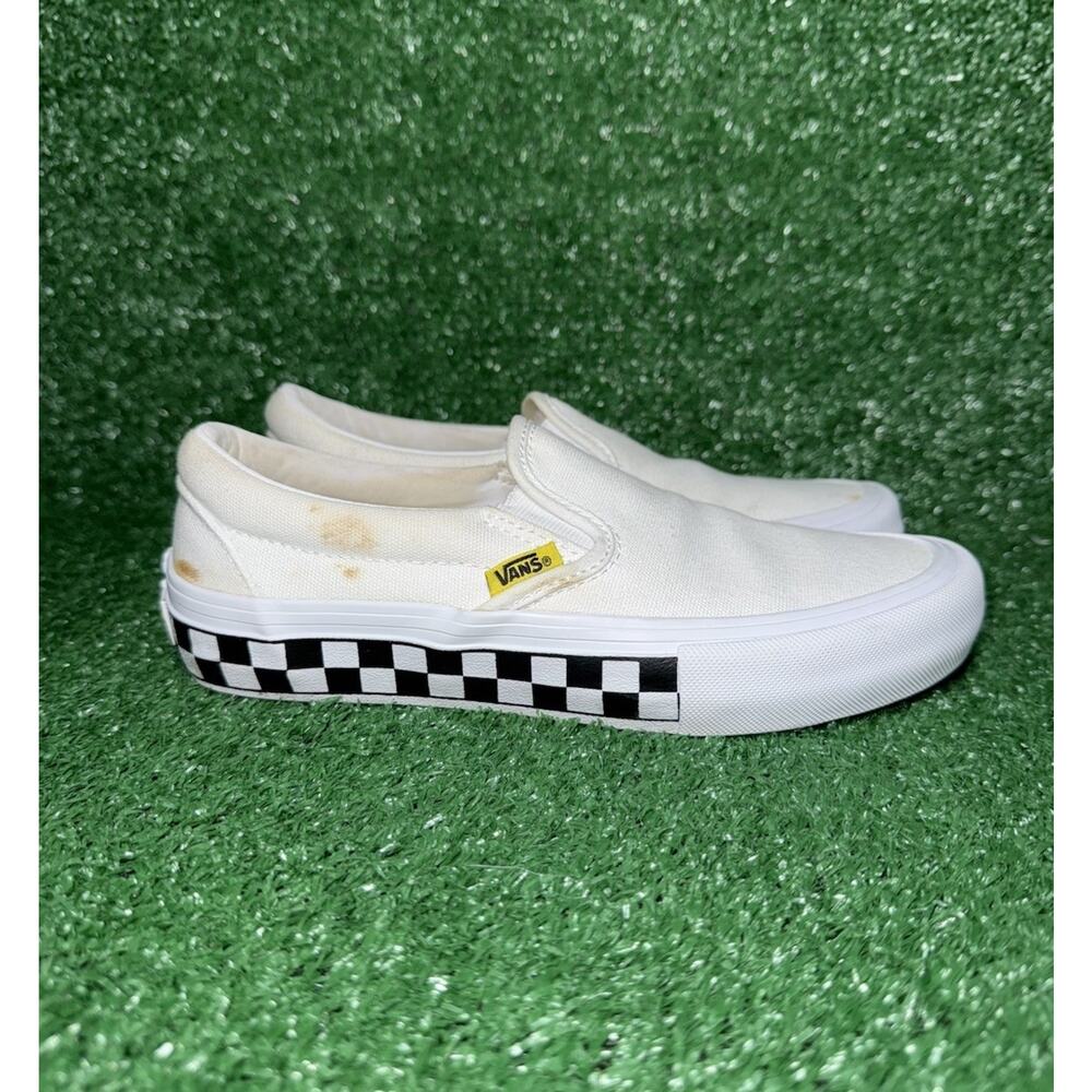 Vans Classic Slip on Sidewall Checkerboard‎ White Black Shoes Women’s Size 6